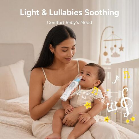 Nasal Aspirator for Baby, Nose Sucker with 3 Suction Level, Music Light | 3 suction modes, 3 BPA-free silicone tips, low 35dB noise, lights and lullabies, detachable design, USB charging in Kuwait