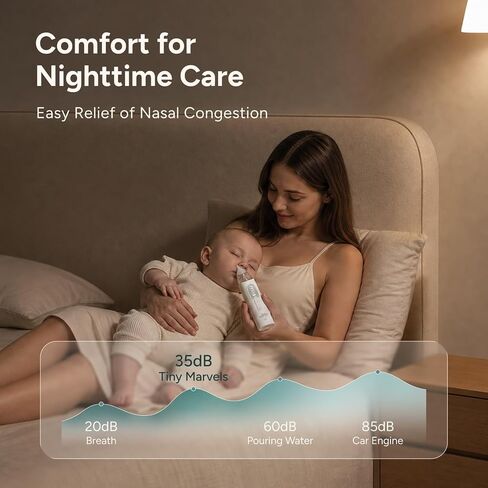 Nasal Aspirator for Baby, Nose Sucker with 3 Suction Level, Music Light | 3 suction modes, 3 BPA-free silicone tips, low 35dB noise, lights and lullabies, detachable design, USB charging in Kuwait