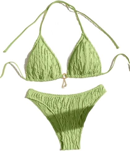 Women's Bikini Set Beach Solid Color Neck Tie Sexy Bikini Set in Kuwait