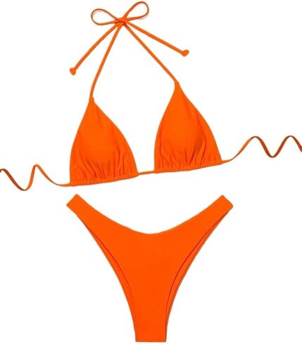 Women's Bikini Set Solid Color Neck Tie Two Pieces Bikini Set in Kuwait