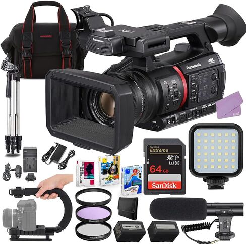 Panasonic AG-CX350 4K Camcorder Bundle + Accessory Package Including 64GB Extreme Memory, LED Video Light, Microphone, U-Grip, Filters, Software & More (25 Items) in Kuwait