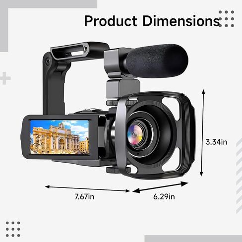 4K Video Camera Camcorder with Microphone, 128 G Card, Handheld Stabilizer, Lens Hood, Tripod, 18X Zoom, IR Night Vision, 3 in Touch Screen, 2 Batteries, 56MP Digital Camera Recorder in Kuwait