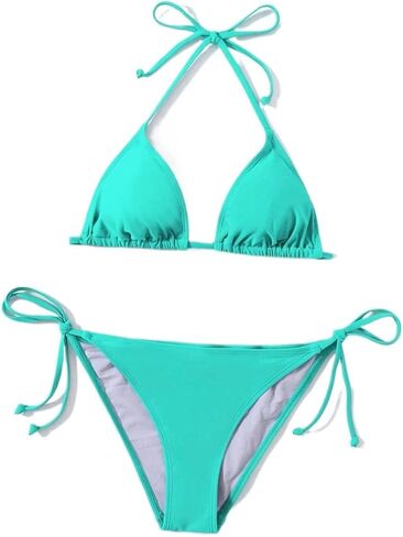 Women's Bikini Set Summer Beach Solid Tie Side Bikini Set in Kuwait