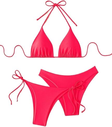 Women's Bikini Set 3pcs/Set Neck Backless Tie Top + Knotted + Bottoms Bikini Set in Kuwait