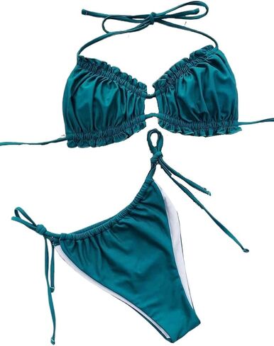 Women's Bikini Set Women's Solid Color Tie Sexy Bikini Swimsuit Set in Kuwait