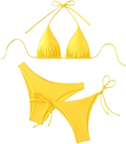 Women's Bikini Set 3pcs/Set Beach Solid Color Backless Tie Bikini Set in Kuwait