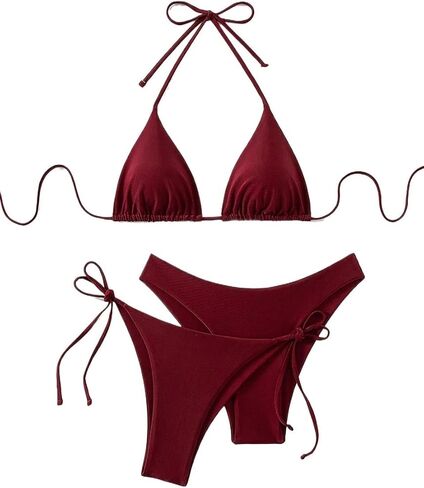 Women's Bikini Set 3pcs Beach Solid Color Tie Sexy Bikini Swimsuit Set in Kuwait