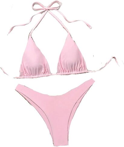 Women's Bikini Set Women's Solid Color Tie Front Bikini Set in Kuwait