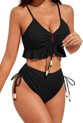 Women's Bikini Set Summer Beach Ruffle Hem Drawstring Bikini Set in Kuwait