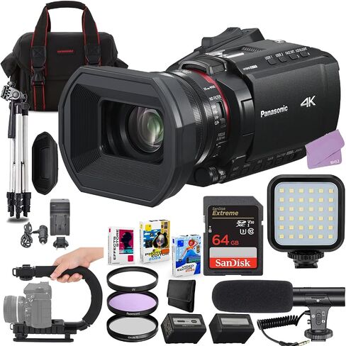 Panasonic HC-X1200 UHD 4K HDMI Camcorder with 24x Zoom Bundle + Accessory Package Including 64GB Extreme Memory, LED Video Light, Microphone, U-Grip, Filters, Software & More (20 Items) in Kuwait