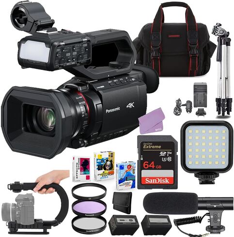 Panasonic AG-CX20EJ Professional Compact 4K Camcorder Bundle + Accessory Package Including 64GB Extreme Memory, LED Video Light, Microphone, U-Grip, Filters, Software & More (23 Items) in Kuwait