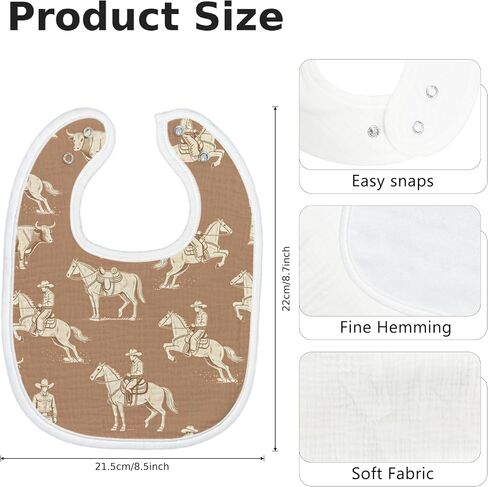 6-Pack Baby Muslin Drool Bibs for Boys, Western Cowboy Drool Bibs Soft Cotton Infants Teething Bib Extra Absorbent Adjustable Snap Feeding Bib for Newborns Infant Toddlers Cow Cactus Rodeo Theme Gift in Kuwait