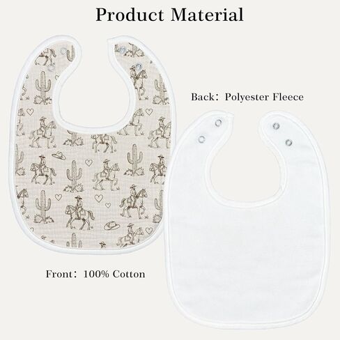 6-Pack Baby Muslin Drool Bibs for Boys, Western Cowboy Drool Bibs Soft Cotton Infants Teething Bib Extra Absorbent Adjustable Snap Feeding Bib for Newborns Infant Toddlers Cow Cactus Rodeo Theme Gift in Kuwait