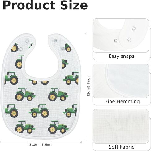 6-Pack Baby Muslin Drool Bibs Farm Animal Baby Bibs Soft Cotton Infants Teething Bib Extra Absorbent Adjustable Snap Drooling Feeding Bib for Newborns Infant Toddlers Green Tractor Cow Horse Print in Kuwait