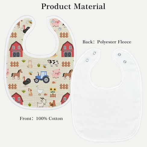 6-Pack Baby Muslin Drool Bibs Farm Animal Baby Bibs Soft Cotton Infants Teething Bib Extra Absorbent Adjustable Snap Drooling Feeding Bib for Newborns Infant Toddlers Green Tractor Cow Horse Print in Kuwait