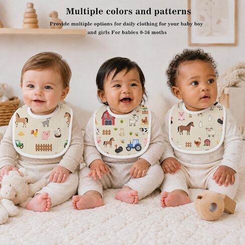 6-Pack Baby Muslin Drool Bibs Farm Animal Baby Bibs Soft Cotton Infants Teething Bib Extra Absorbent Adjustable Snap Drooling Feeding Bib for Newborns Infant Toddlers Green Tractor Cow Horse Print in Kuwait