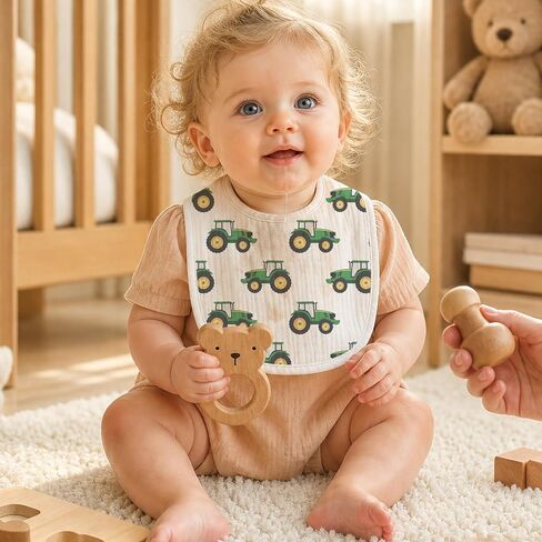 6-Pack Baby Muslin Drool Bibs Farm Animal Baby Bibs Soft Cotton Infants Teething Bib Extra Absorbent Adjustable Snap Drooling Feeding Bib for Newborns Infant Toddlers Green Tractor Cow Horse Print in Kuwait