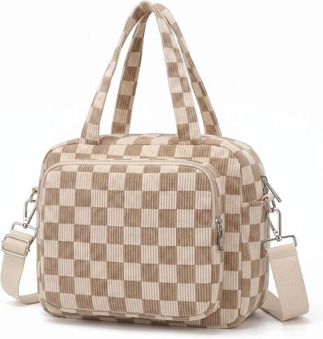 Tallew Brown Checkered Diaper Bag for Mom Small Corduroy Gingham Diaper Bag for Boys & Girls Crossbody Baby Travel Bags 6 Plaid Organized Storage Pockets for Mom and Dad in Kuwait