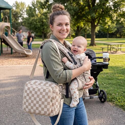 Tallew Brown Checkered Diaper Bag for Mom Small Corduroy Gingham Diaper Bag for Boys & Girls Crossbody Baby Travel Bags 6 Plaid Organized Storage Pockets for Mom and Dad in Kuwait