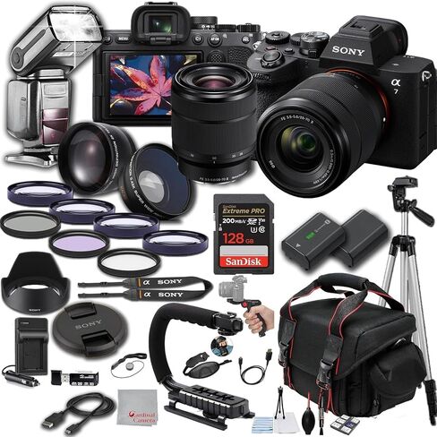 Sony A7 V Mirrorless Digital Camera 33MP w/ 28-70mm Lens, 128GB Extreme Memory, TTL Pro Flash, Filters, Lenses, Case, Tripod, Grip, and More – Pro Photo Bundle (40pc Bundle) in Saudi Arabia