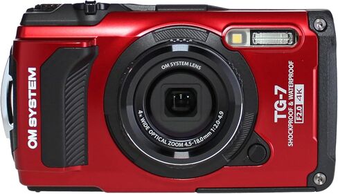OM SYSTEM Tough TG-7 Digital Camera (Red) (V110030RU000) Bundle Including: 2X 128 GB Memory Card, Rechargeable Battery, Battery Charger, HDMI Cable, Card Reader, Hand Strap, Cap Keeper, Cleaning Kit in Kuwait