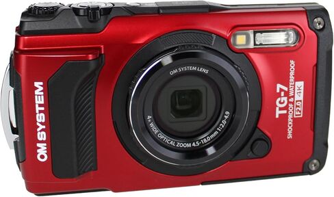 OM SYSTEM Tough TG-7 Digital Camera (Red) (V110030RU000) Bundle Including: 2X 128 GB Memory Card, Rechargeable Battery, Battery Charger, HDMI Cable, Card Reader, Hand Strap, Cap Keeper, Cleaning Kit in Kuwait