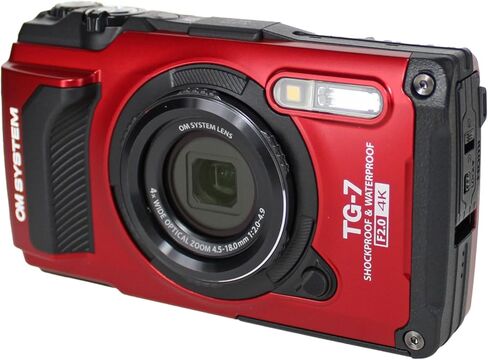 OM SYSTEM Tough TG-7 Digital Camera (Red) (V110030RU000) Bundle Including: 2X 128 GB Memory Card, Rechargeable Battery, Battery Charger, HDMI Cable, Card Reader, Hand Strap, Cap Keeper, Cleaning Kit in Kuwait