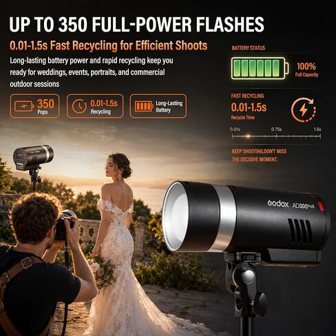 Godox AD300 Pro II 2-Light Outdoor Flash Strobe Kit, Godox 600W 2.4G TTL HSS Portable Monolights with Godox S3 Brackets, Softbox & Light Stands for Wedding, Studio, Portrait Photography in Kuwait