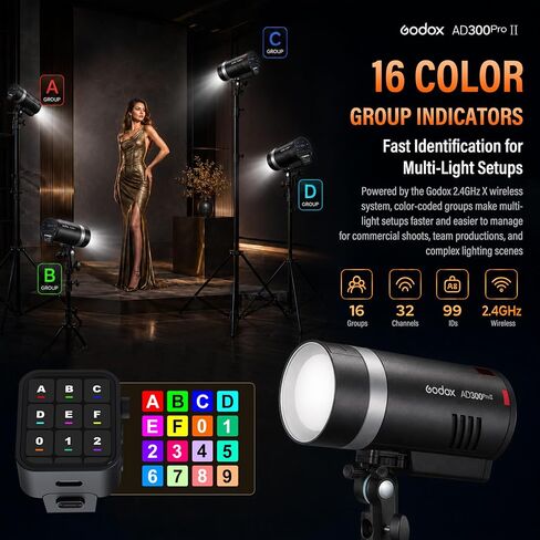 Godox AD300 Pro II 2-Light Outdoor Flash Strobe Kit, Godox 600W 2.4G TTL HSS Portable Monolights with Godox S3 Brackets, Softbox & Light Stands for Wedding, Studio, Portrait Photography in Kuwait