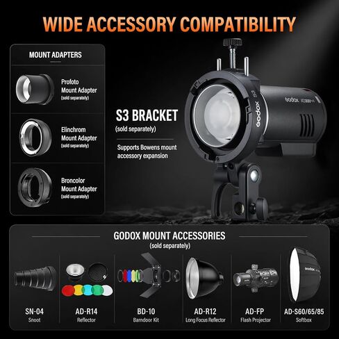 Godox AD300 Pro II 2-Light Outdoor Flash Strobe Kit, Godox 600W 2.4G TTL HSS Portable Monolights with Godox S3 Brackets, Softbox & Light Stands for Wedding, Studio, Portrait Photography in Kuwait