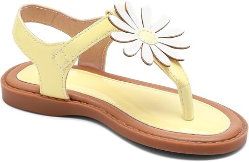 Girls' Flat Sandals, White, Rainbow Floral Detail, Open Toe, Hook and Loop Closure, Toddler/Little Kid/Big Kid in Kuwait