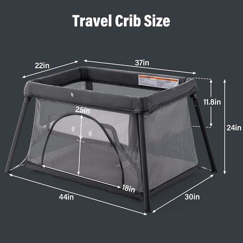 Travel Crib, Portable Crib for Baby, Pack and Play for Babies and Toddler, Lightweight Backpack Design,Foldable Travel Baby Playpen with Mattress(Dark Grey) in Kuwait