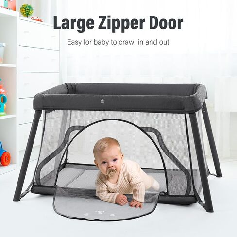 Travel Crib, Portable Crib for Baby, Pack and Play for Babies and Toddler, Lightweight Backpack Design,Foldable Travel Baby Playpen with Mattress(Dark Grey) in Kuwait