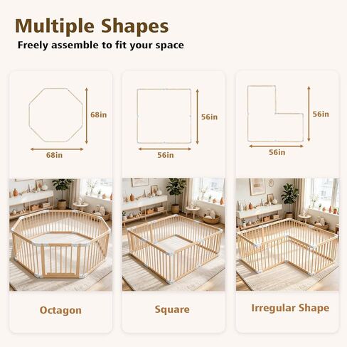 Baby Playpen, 56 * 56 * 24 inches Wooden Play Yard with Gate, Playpen for Babies and Toddlers, Baby Activity Center with Child-Proof Lock, Fence Play Area for Toddlers 6 to 36 Months in Kuwait