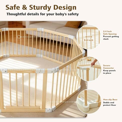 Baby Playpen, 56 * 56 * 24 inches Wooden Play Yard with Gate, Playpen for Babies and Toddlers, Baby Activity Center with Child-Proof Lock, Fence Play Area for Toddlers 6 to 36 Months in Kuwait
