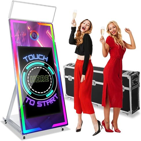 65" Magic Mirror Photo Booth Built-in PC,43" Interactive Touch Screen Mirror Photo Booth with Flight Case,Music Sync Remote RGB Mood Light,Instant Print and Share for Parties Events Wedding (Black) in Kuwait