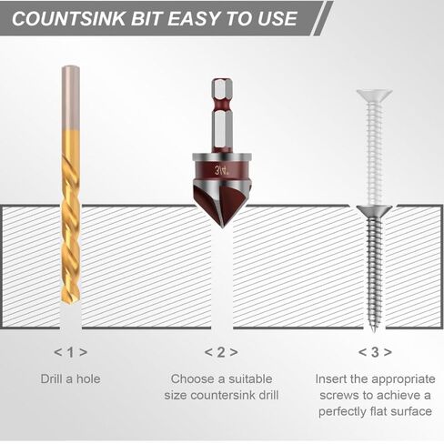 5PCS Countersink Drill Bit Set, 82 Degree HSS Counter Sink Drill Bit for Wood, Metal, Plastic, 1/4"-3/4" with 1/4" Hex Shank Countersink Bit Set, Crimson in Kuwait
