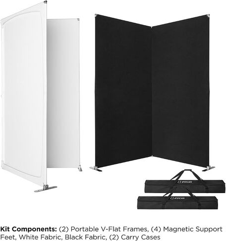 Westcott Portable V-Flat 2-Pack (Includes Two Frames, One White Fabric & One Black Fabric) - for Commercial, Portrait, Fashion Photography and Video Production | Two Portable Frames with White and Black Washable Fabrics, Collapsible Aluminum Frames, Open  in Kuwait