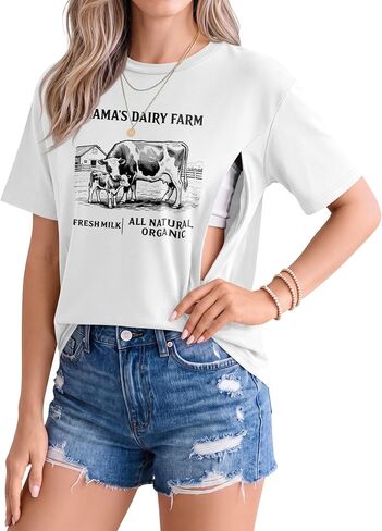 Huukeay Women Nursing Tops for Breastfeeding | Graphic Tees, Postpartum Outfits, Hidden Zipper, Maternity, Casual, Knits, Pregnancy, Summer, Beast Feeding, Mom, Clothes in Kuwait