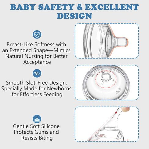 Silicone Nipples for Comotomo Baby Bottles, Food Grade Soft Replacement Nipple, Fast Flow (6+ Months), Pack of 2 in Kuwait