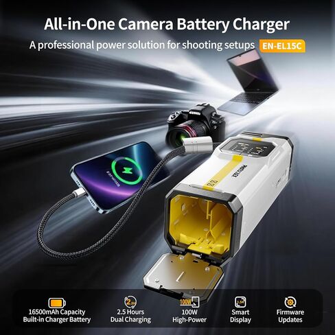 PHOTOOLEX 16500mAh en-el15 Camera Battery Charger, 100W PD & 18W USB-A Output, Smart Display for Charging Power & Battery Health, Portable Power Station for Nikon Alpha Series Photographers in Kuwait
