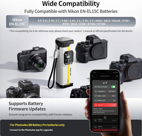 PHOTOOLEX 16500mAh en-el15 Camera Battery Charger, 100W PD & 18W USB-A Output, Smart Display for Charging Power & Battery Health, Portable Power Station for Nikon Alpha Series Photographers in Kuwait