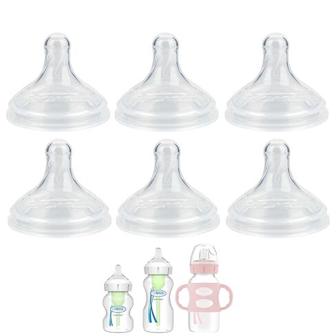 Nipple for Dr. Brown's Natural Flow Level 3 Wide-Neck Baby Bottle, 6m+, Medium-Fast Flow, 100% Silicone Bottle Nipple, 6 Pack in Kuwait