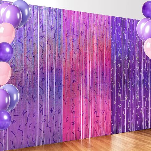 3 Pack Demon Hunters Birthday Foil Fringe Curtains Decor, Pink Purple Demon Energy Pattern Backdrop Sparkling Holographic Laser 6.6ft Streamer-Korean Idol Decor for Party Birthday Baby Shower in Kuwait