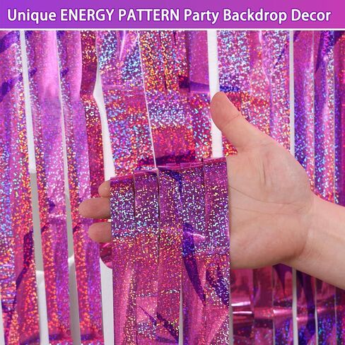 3 Pack Demon Hunters Birthday Foil Fringe Curtains Decor, Pink Purple Demon Energy Pattern Backdrop Sparkling Holographic Laser 6.6ft Streamer-Korean Idol Decor for Party Birthday Baby Shower in Kuwait