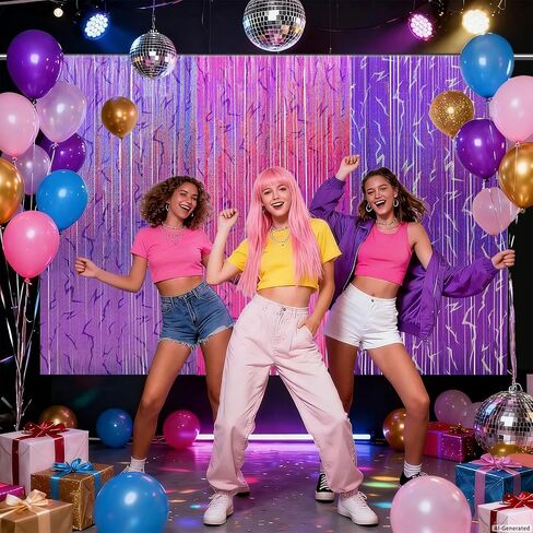 3 Pack Demon Hunters Birthday Foil Fringe Curtains Decor, Pink Purple Demon Energy Pattern Backdrop Sparkling Holographic Laser 6.6ft Streamer-Korean Idol Decor for Party Birthday Baby Shower in Kuwait