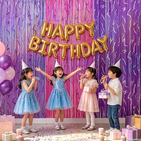 3 Pack Demon Hunters Birthday Foil Fringe Curtains Decor, Pink Purple Demon Energy Pattern Backdrop Sparkling Holographic Laser 6.6ft Streamer-Korean Idol Decor for Party Birthday Baby Shower in Kuwait