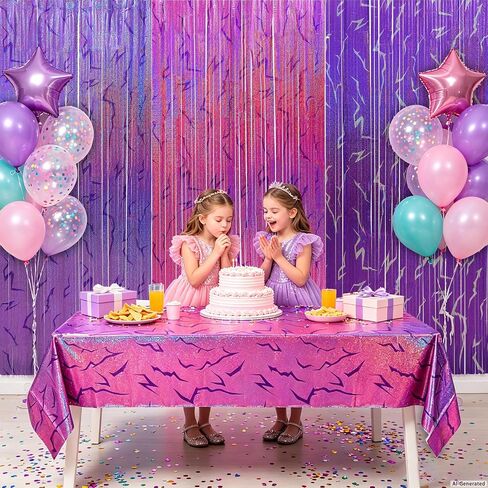 3 Pack Demon Hunters Birthday Foil Fringe Curtains Decor, Pink Purple Demon Energy Pattern Backdrop Sparkling Holographic Laser 6.6ft Streamer-Korean Idol Decor for Party Birthday Baby Shower in Kuwait