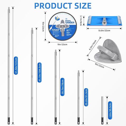 Drywall Pole Sander Kit with Corner Sander, 2 Sanding Heads & 50 Sandpaper | 5-Piece Extension Pole (12–52 in), Ideal for Wall Sanding, Paint Prep, Popcorn Ceiling Removal, and Home Renovation in Kuwait