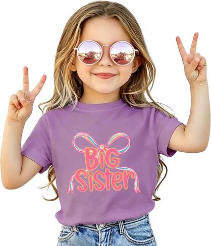 Bow Big Sister Shirts for Toddler Girls Kid Big Sis T-Shirt Announcement Tee Gender Reveal Outfit Short Sleeve Tops in Kuwait